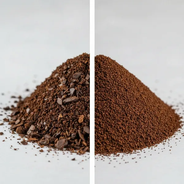 Visual comparison of inconsistent blade-ground coffee versus uniform burr-ground coffee for espresso