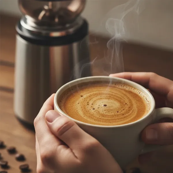A person enjoying a delicious cup of coffee, symbolizing the benefits of a clean burr grinder for superior taste.