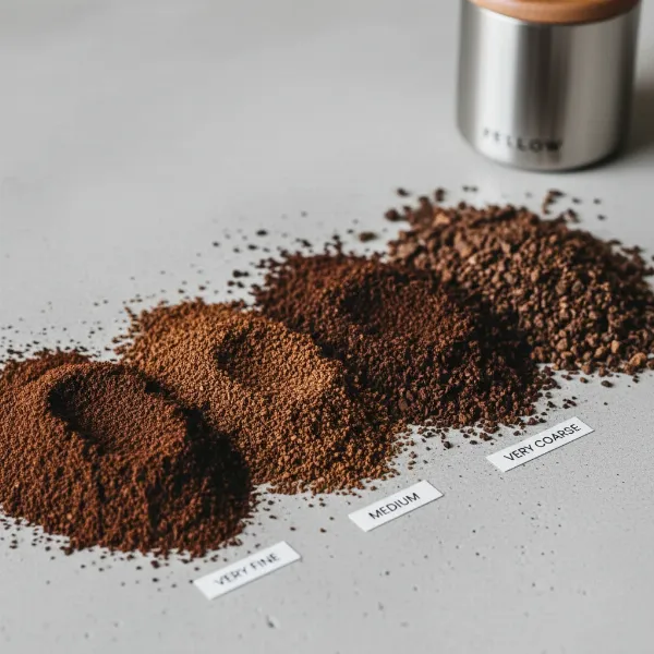 Various coffee grind sizes, from fine espresso to coarse cold brew, demonstrating consistency.