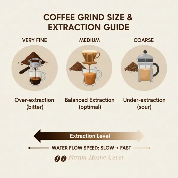 Visual representation of various coffee grind sizes and their corresponding impact on extraction.