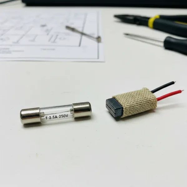 Different types of fuses, including glass cartridge and thermal fuses, for electric coffee grinders.