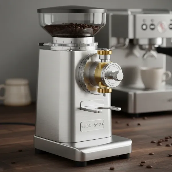Close-up of an Italian coffee grinder showcasing precision engineering and durable components.
