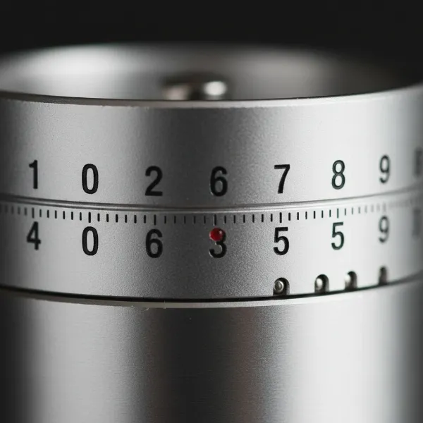 Close-up of the 1Zpresso J-Ultra's external, numbered grind adjustment ring with fine click steps.