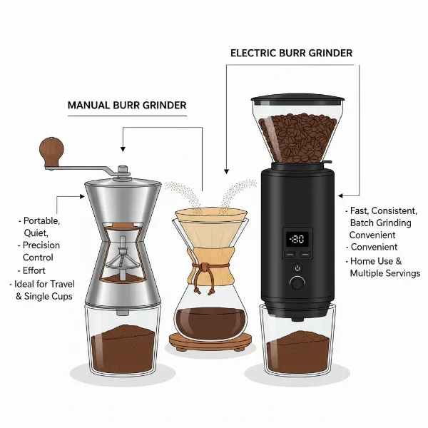 comparison of manual and electric burr coffee grinders for chemex