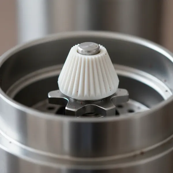 close up of porlex mini ii ceramic burrs and grind adjustment system