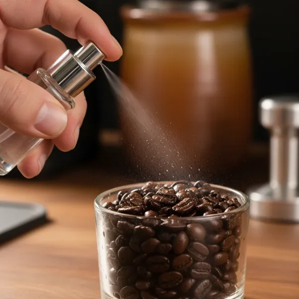 hand spraying coffee beans with water for rdt technique